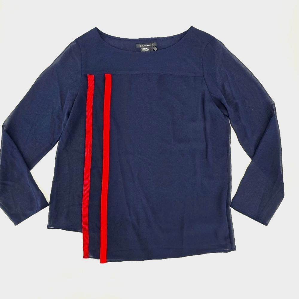 NWT Armani Exchange Women's Blue and Red 3/4 Sleeve Blouse Size S